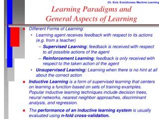 Learning Paradigms and General Aspects of Learning