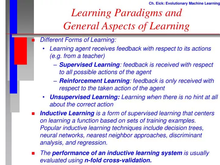 learning paradigms and general aspects of learning