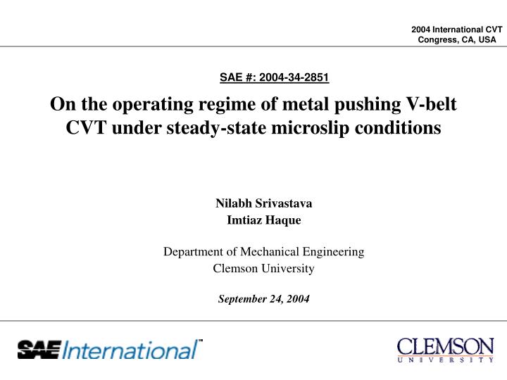 on the operating regime of metal pushing v belt cvt under steady state microslip conditions