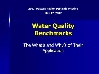 Water Quality Benchmarks