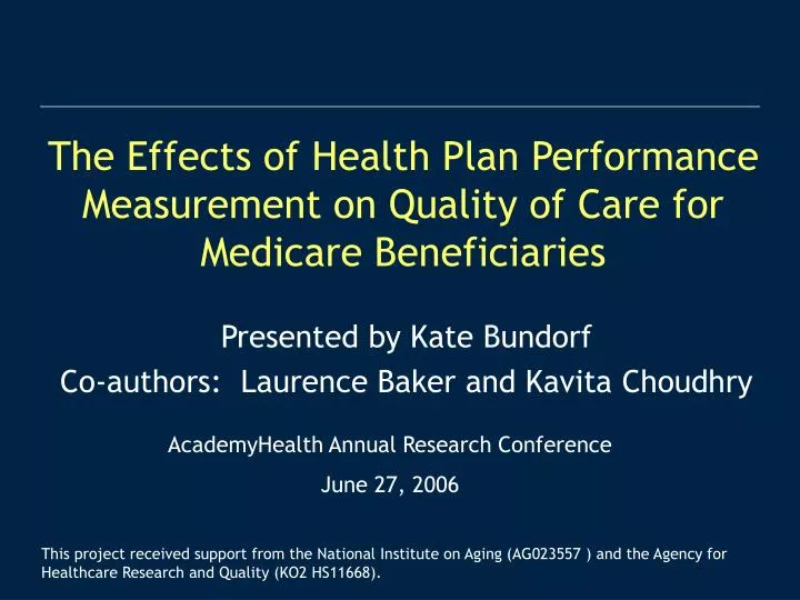 the effects of health plan performance measurement on quality of care for medicare beneficiaries