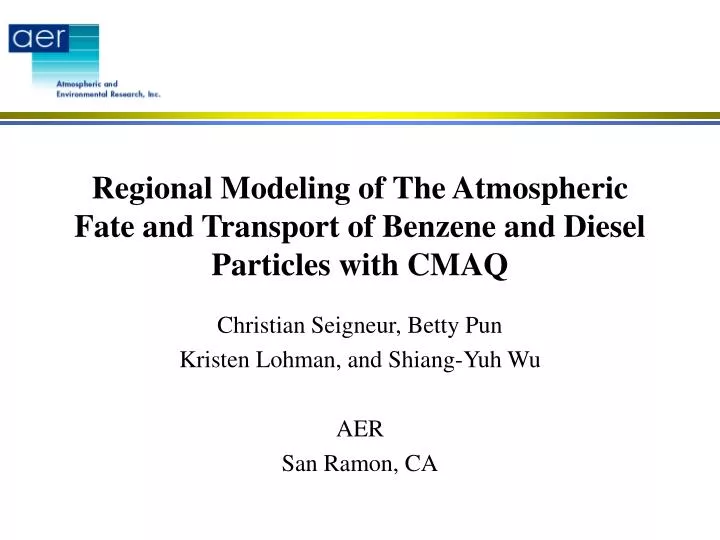 regional modeling of the atmospheric fate and transport of benzene and diesel particles with cmaq
