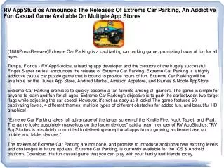 RV AppStudios Announces The Releases Of Extreme Car Parking,