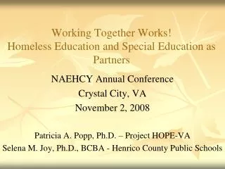 Working Together Works! Homeless Education and Special Education as Partners