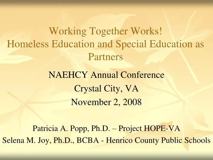 working together works homeless education and special education as partners