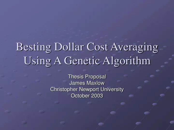besting dollar cost averaging using a genetic algorithm