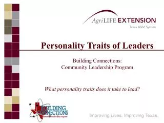 Personality Traits of Leaders Building Connections: Community Leadership Program