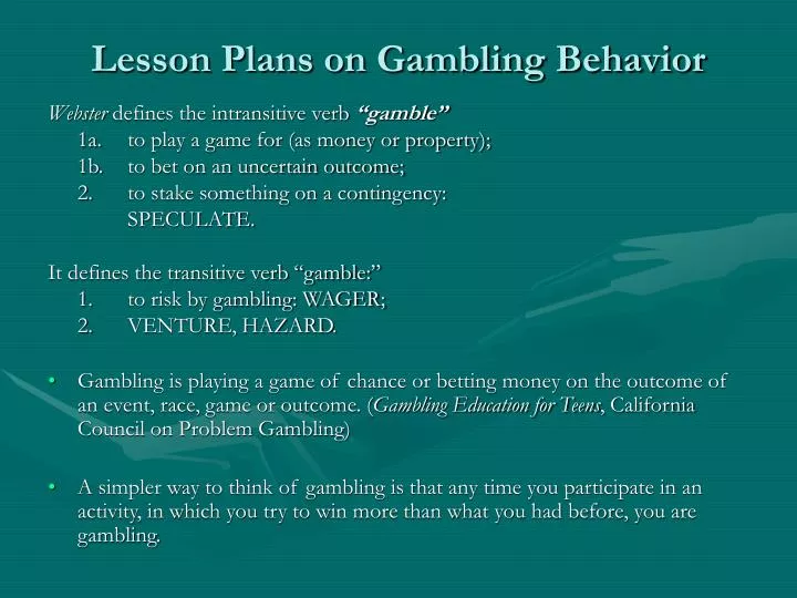 lesson plans on gambling behavior