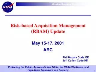Risk-based Acquisition Management (RBAM) Update