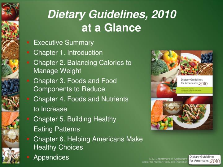 dietary guidelines 2010 at a glance