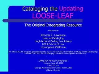 Cataloging the Updating LOOSE-LEAF