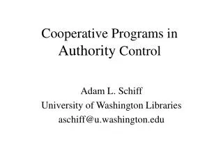 Cooperative Programs in Authority Control