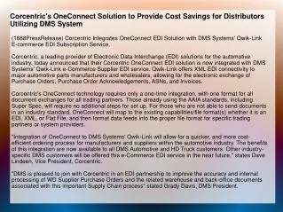 Corcentric's OneConnect Solution to Provide Cost Savings for