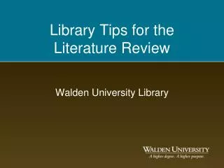 Library Tips for the Literature Review