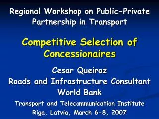 Competitive Selection of Concessionaires