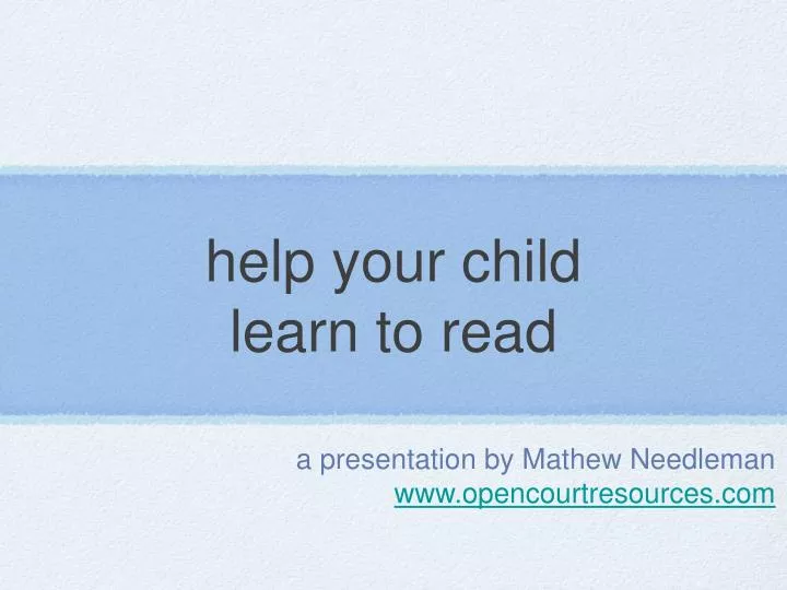 help your child learn to read