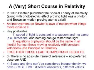 A (Very) Short Course in Relativity