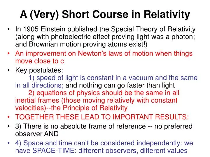 a very short course in relativity
