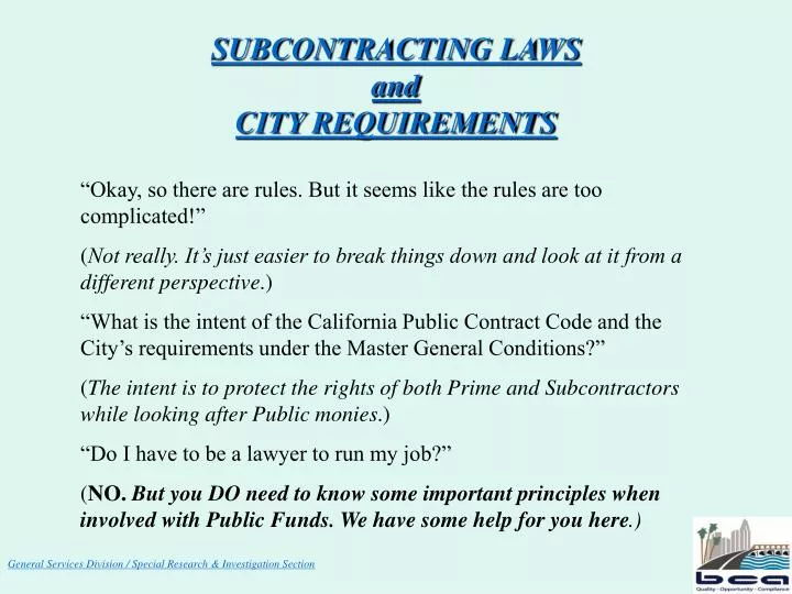 subcontracting laws and city requirements