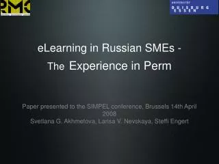 eLearning in Russian SMEs - The Experience in Perm