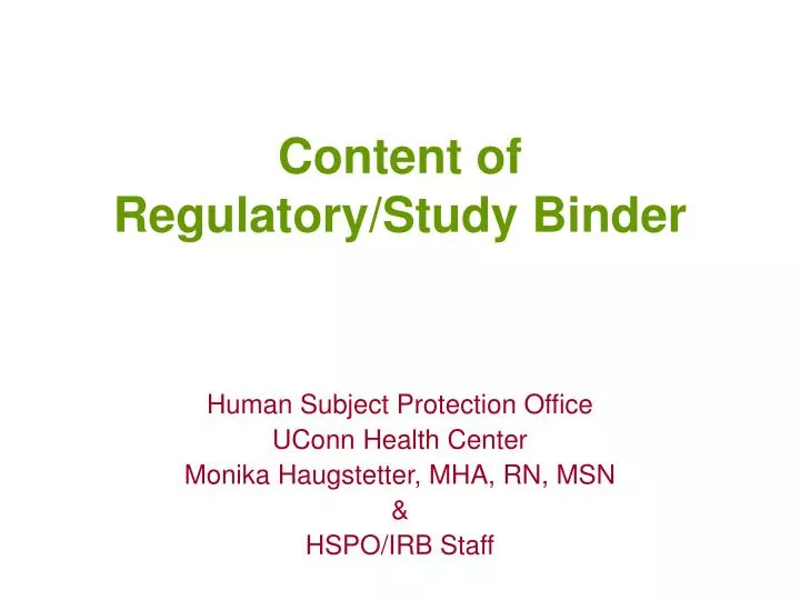 content of regulatory study binder