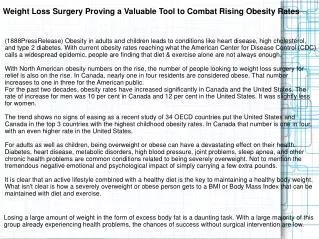 Weight Loss Surgery Proving a Valuable Tool to Combat Rising