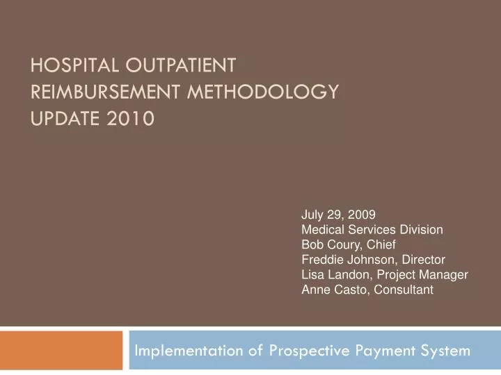 hospital outpatient reimbursement methodology update 2010