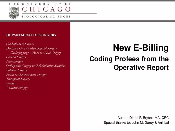 new e billing coding profees from the operative report