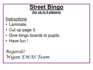 Street Bingo (for up to 6 players)