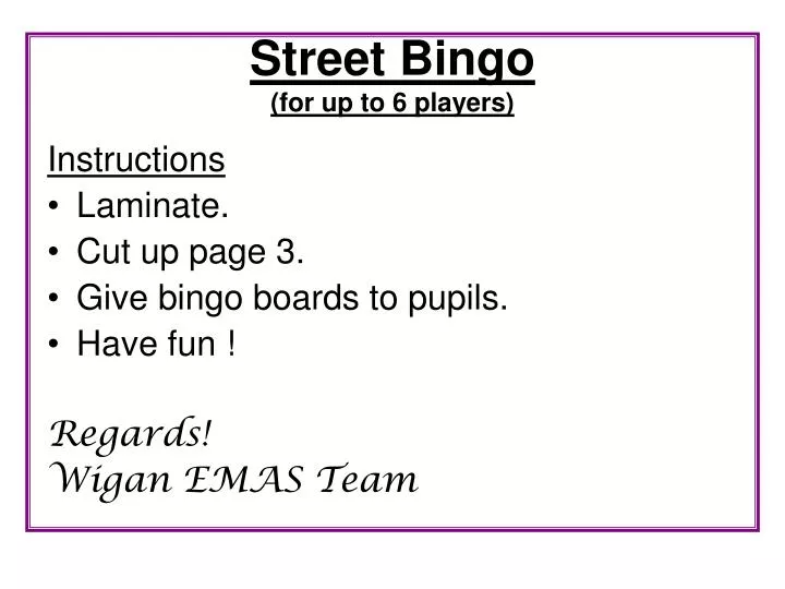 street bingo for up to 6 players