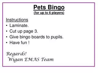 Pets Bingo (for up to 6 players)