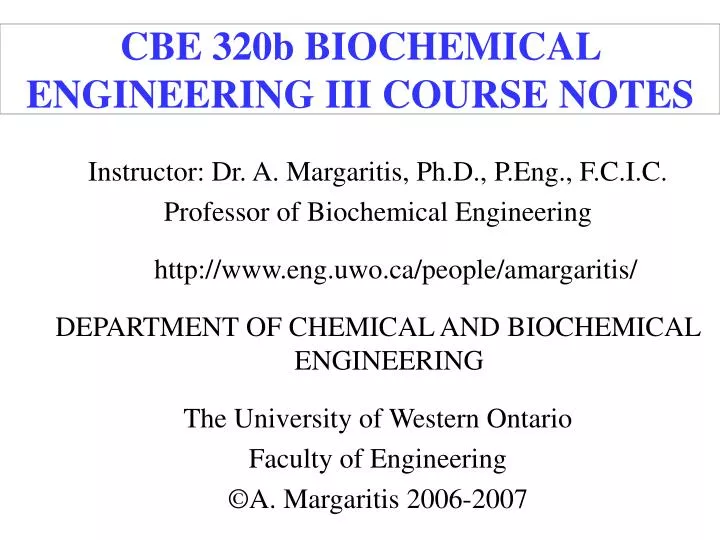 cbe 320b biochemical engineering iii course notes