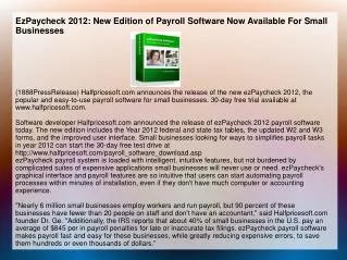 EzPaycheck 2012: New Edition of Payroll Software Now Availab