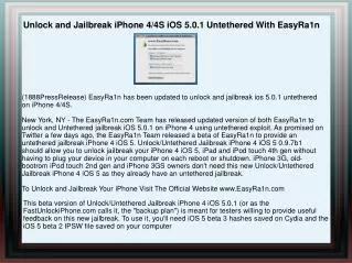 Unlock and Jailbreak iPhone 4/4S iOS 5.0.1 Untethered With E