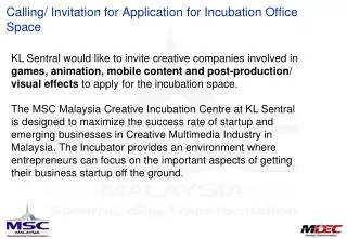 Calling/ Invitation for Application for Incubation Office Space