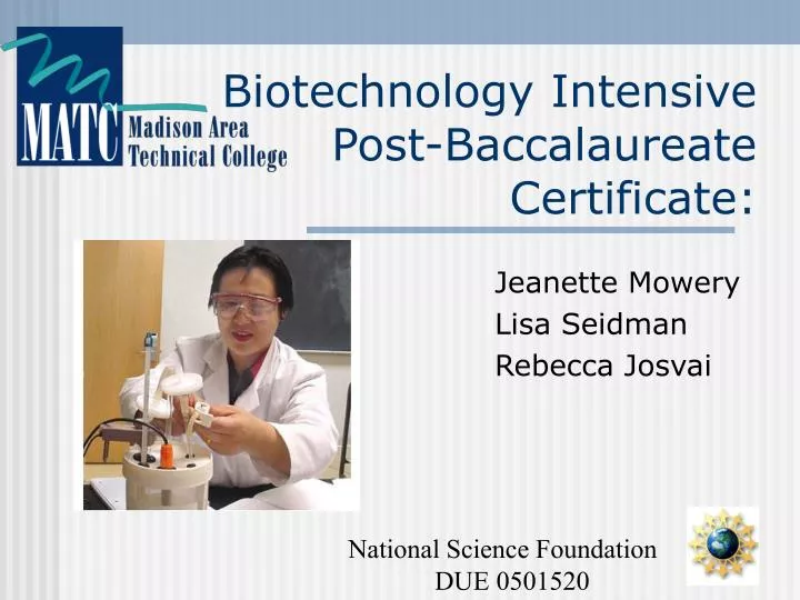 biotechnology intensive post baccalaureate certificate