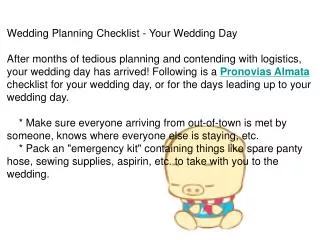 Wedding Planning Checklist - Your Wedding Day