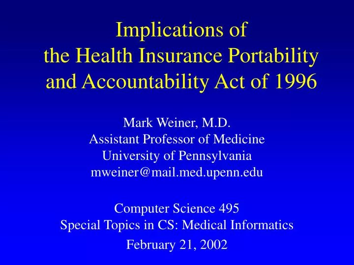 implications of the health insurance portability and accountability act of 1996