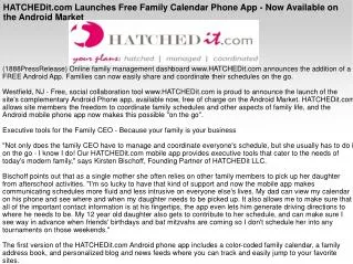HATCHEDit.com Launches Free Family Calendar Phone App - Now