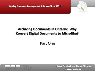 Archiving Documents in Ontario Part One