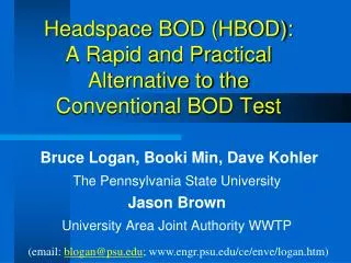 Headspace BOD (HBOD): A Rapid and Practical Alternative to the Conventional BOD Test