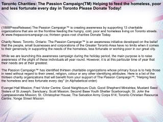 Toronto Charities: Thе Passion Campaign(TM) Helping to feed