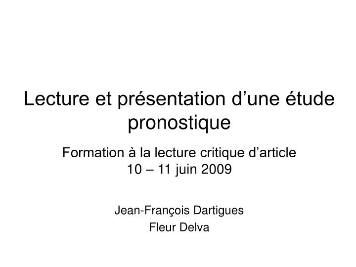 lecture et pr sentation d une tude pronostique