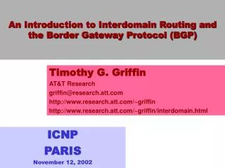 An Introduction to Interdomain Routing and the Border Gateway Protocol (BGP)