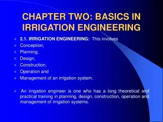 CHAPTER TWO: BASICS IN IRRIGATION ENGINEERING