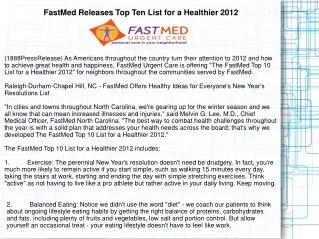 FastMed Releases Top Ten List for a Healthier 2012