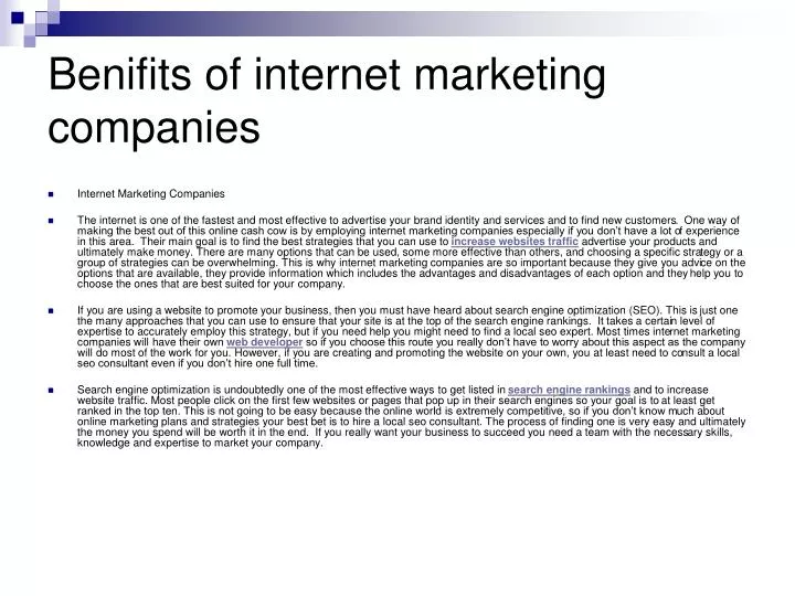 benifits of internet marketing companies