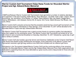 Warrior Custom Golf Tournament Helps Raise Funds for Wounded