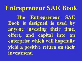 Entrepreneur SAE Book