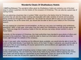 Wonderful Deals Of Shaftesbury Hotels